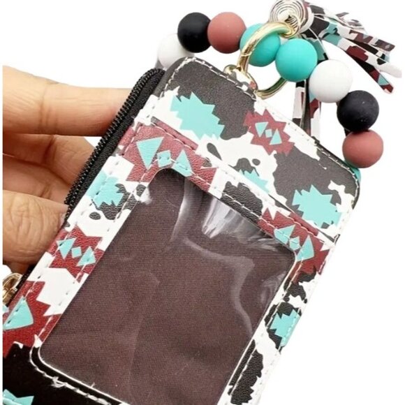 Sunflower Pattern Wallet Wristlet Keychain With Beaded Bracelet & Tassel New - Picture 3 of 3